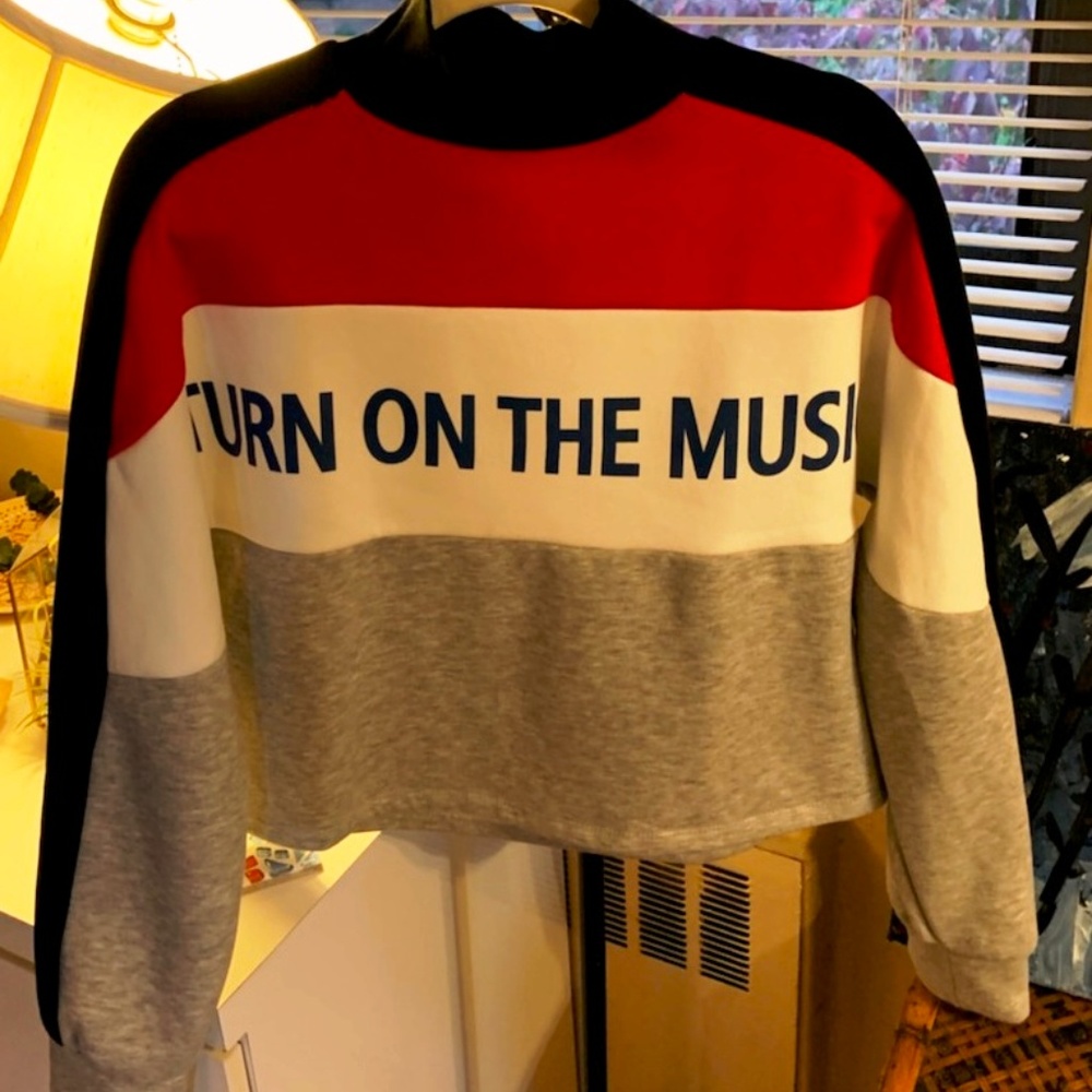 Zara Turn on the Music  Cropped Sweatshirt